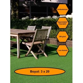 Resim 3X20 Metre Yapay Çim Halı, Lastik Taban, Yeşil Suni Halı, 7 mm Kalınlığında 