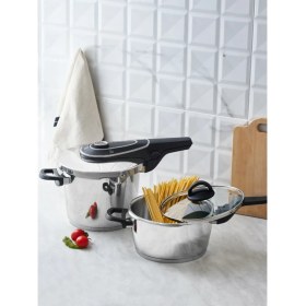 Resim Cocinero Düdüklü Tencere Seti Ergonomik Saplı Paslanmaz Çelik 6+4 Litre Kolay Temizlik 