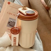 Resim 1 adet paslanmaz çelik termos kahve bardağı, sıcaklık göstergeli, 15.5 oz kapasiteli, çok amaçlı seyahat kupası, el ile yıkanır, yeniden kullanılabilir taşınabilir içecek kabı, düğme pil dahil - Noel, Cadılar Bayramı ve Sevgililer Günü hediyesi için mükemmel 