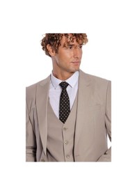 Resim Wessi Desensiz Yelekli Slim Fit Açık Kahverengi Erkek Takım Elbise 001 