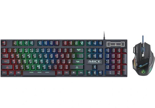 Sones İmıce An-300 Arapça Yüzen Tuş Takımları Gökkuşağı Arka Aydınlatmalı Kablolu Klavye Fare Seti