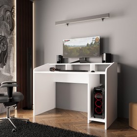 Resim Bimossa S8381 Nova Kasalı Oyuncu Masası Beyaz, Gaming & Bilgisayar & Çalışma Masası 117 cm 