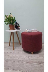 Resim Papuli Ahşap Ayaklı Keten Kumaş Yuvarlak Puf&bench Koltuk/tabure 