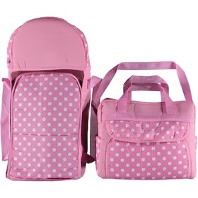 Resim ŞMTSTYLE Bebek Bakım Çantası ve Portbebe, Pembe Puantiyeli İkili Taşıma Seti 