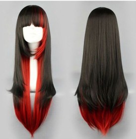 Resim Lebıhmurah Wg739 73 Cm Wo Moda Uzun Düz Siyah Kırmızı Karışım Kostüm Cosplay Saç Peruk 