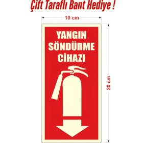 Resim Fotolümen Fosforlu Yangın Söndürme Cihazı Levhası Arkası Yapışkanlı 