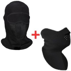 Resim Motosiklet Balaklava + Rüzgar Geçirmez Maske Siyah 
