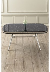 Resim Canisa Olya Serisi 90x168 Lak Panel Sonata Masa Takımı Krom Ayaklı 4 Siyah Sandalye Sonata Masa Siyah Sandalye 