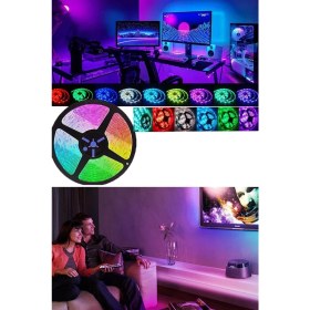 Resim Gampus Kumandalı Işıldak Rgb Şerit LED Lamba: 5 Metre, Iç ve Dış Mekan, Silikon, Yapışkanlı 