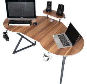 Resim Michael Brean Özel Oval Tasarım Oyuncu Masası 156 cm Bardaklık ve Kulaklık Tutucu Hediye 