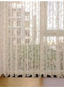 Resim Taç Yeni Şal Desen Örme Tül Perde - Ekru 