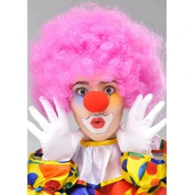 Resim Kuzgun Ticaret Pembe Renk Kıvırcık Afro Bonus Peruk Takma Saç ve Kırmızı Burun Seti 