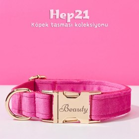 Resim Dog Collar Named Rose Pink Velvet Dog Collar 111871 - 4pcs set / XS 
