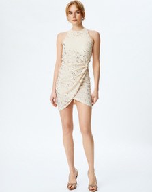 Resim Koton Simli Halter Yaka Kolsuz Bodycon Mini Elbise Bej 5sak80041fk Ekru 