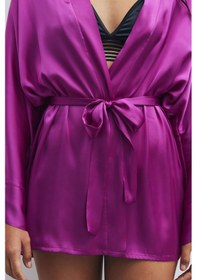 Resim Fumée Fuşya Kısa Saten Sabahlık / Kimono Fuşya 