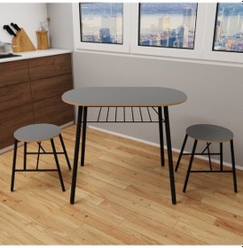 Resim Masa Sandalye Takımı Oval Mutfak Masası Tabure Takımı Yemek Masası Füme 1242 