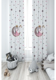 Resim Mekta Home Bebek Ve Çocuk Odası Ayda Oturan Prenses Kız Desenli 2 Kanat Fon Perde 