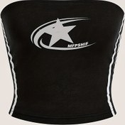 Resim Tüm Mevsimler İçin Moda Sleeveless Gömlek, Polyester Knit Kumaş, Yan Çizgili, Strapless Crop Üst, Kadın Yıldız Desenli Tüp Üst 