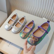 Resim Kızlar için Parlayan Glitter Düz Ayakkabılar - Gradyan Renk, Elastik Bant, Yuvarlak Burun, Payet Detay, Kauçuk Taban, Sahte Kapak, Düşük Üst Tasarım, Bahar ve Sonbahar için, Her Gün Ayakkabıları | Parlayan Ayakkabılar | Kauçuk Tabanlı Ayakkabılar 
