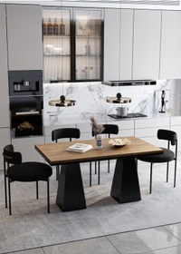 Resim Avvio Venera Lake Mdf Ayak Teddy Sandalye 80x120 Yemek Masası Mutfak Masası 4 Kişilik Masa Sandalye Takım Akça 