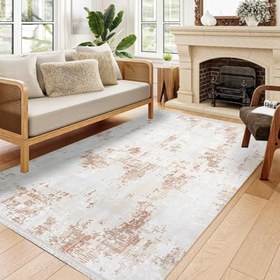 Resim Krem Soyut Modern Geometrik Etnik Eskitme Desenli Boho Makinada Yıkanabilir Hafif Hav Toz Vermez Leke Tutmaz Kaymaz Taban Dijital Makine Baskı Halı Oturma Odası Salon Yolluk Koridor Mutfak Halısı 