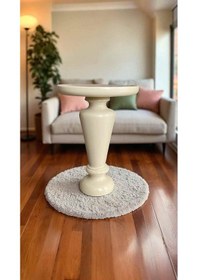 Resim Doğal Masif Ahşap Tekli Yan Sehpa Krem Renk Şık Mantar Sehpa Beyaz 