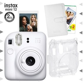 Resim Fujifilm Instax Mini 12 Fotoğraf Makinesi + 20'lu Film + Laporta Albüm + Şeffaf Kılıf Seti Beyaz 