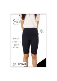 Resim Siyah Biker Girls Şort Yüksek Bel İç Göstermez Esnek Yumuşak Likralı Soft Biker Basics Elt4070 Siyah 