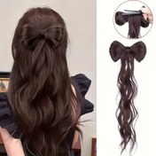 Resim Kadınlar için 14 İnç Protein Filament Bow Ponytail Uzatma - Tavşan Tüyü Kıvırmalar, saç tokası Klipsi Topuz ve Vintage Tarzı Örgülü Hai ile Şık Yarım Bağlı Yüksek Ponytail 