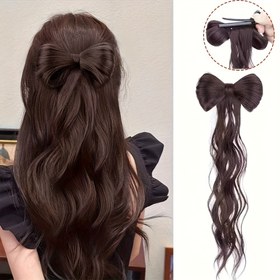 Resim Kadınlar için 14 İnç Protein Filament Bow Ponytail Uzatma - Tavşan Tüyü Kıvırmalar, saç tokası Klipsi Topuz ve Vintage Tarzı Örgülü Hai ile Şık Yarım Bağlı Yüksek Ponytail 