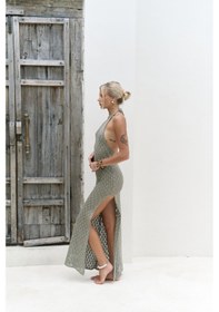 Resim Mai Collection Mai Studios Co. Yudha Sırt Dekolteli Haki Triko Uzun Elbise Haki 
