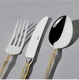 Resim Nehir Adriana Altın Saten 12 Kişilik 72 Parça Çatal Kaşık Bıçak Takımı Altın 