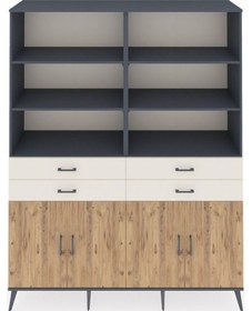 Resim Hyperion Gardrop 8 Raflı 4 Çekmeceli 4 Kapaklı 176x44x221 Antrasit-çam/aytaşı Çam/aytaşı 