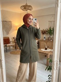 Resim DKECCI Su İtici Rüzgar Kesici Uzun Softshell Tesettür Mont - Kapüşonlu Mevsimlik Ceket 