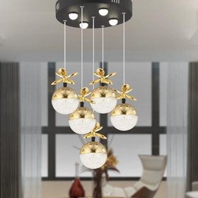 Resim Lokken 5'li Yuvarlak 50 Watt Gold Kristal Ledli Modern Oturma Odası Salon Sarkıt Avize 