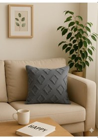 Resim Kırlent Kılıfı 43x43 Cm Çift Taraflı, Fermuarlı, Lüks Şönil Kumaş Koltuk Örtüsü İle Uyumlu 1 Adet Antrasit 