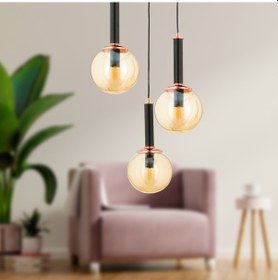 Resim Erna 3Lü Sarkıt Yuvarlak Siyah Modern Genç Odası Mutfak Retro Salon Sarkıt Avize 