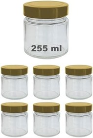 Resim Afracam 255 ml Kavanoz Metal Derin Kapaklı 255 Cc Şeffaf Reçel, Marmelat Cam Kavanoz Deep 6 Adet (Altın Kapak) 