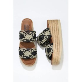 Resim Bueno Shoes Siyah Deri Kadın Dolgu Topuklu Terlik 