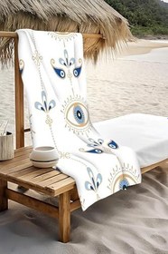 Resim Dijital Baskı Plaj Deniz Havlusu Nazar Boncuğu Desenli Peştamal HVL0192 
