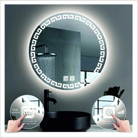 Resim Dnr-MirrorDnr-Mirror 80 cm Beyaz Ledli Tasarım Kumlamalı Dokunmatik Tuşlu Buğu Önleyicili Banyo Aynası Makyaj Aynası 