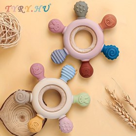 Resim TYRY.HU Ahşap Halkalı Silikon Çocuk Diş Kaşıyıcı - Renkli, Dayanıklı Çiğneme Oyuncakları için Mükemmel Hediye, Noel, Şükran Günü ve Duşlar için Mükemmel, TYRY.HU 