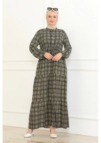Resim Desenli Viskon Elbise - Siyah/krem Siyah-krem Siyah - Krem 