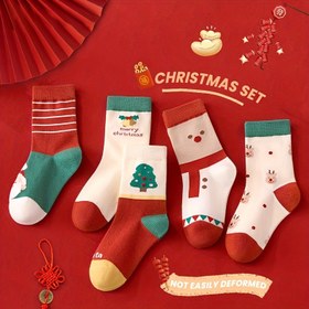 Resim 5'li Çocuk Çorapları, Noel Geyik Serisi, Rahat Cilt Dostu Kumaş, Üniseks Orta Diz Çorapları, Karikatür Desen, Polyester Karışımı, Elle Yıkama veya Kuru Temizleme, Çocuklar İçin, Tüm Mevsimler 