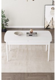 Resim Arel Beyaz 80x132 Açılabilir Mdf Masa Yemek Odası Takımı, Mutfak Takımı 6 Adet Sandalye Beyaz Masa - 6 Cappuccino - Beyaz Ayak 