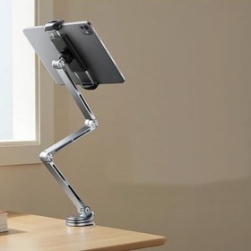 Resim Coverzone Profesyonel Ayarlanabilir Tablet & Telefon Standı, 360° Döner Kantilever Braket, Premium Alüminyum, 4.7-12.9" Cihazlar İçin - Telefon ve Tabletler İçin Masa Montaj Kelepçesi | T01 Flat 