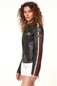 Resim Derimod Ladyracer Kadın Siyah Armalı Spor Deri Mont 20WGD589851 