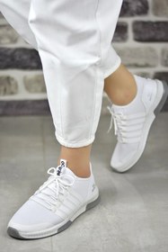 Resim BOUIS Kadın Beyaz Rahat Kaymaz Düz Taban Konforlu Sneakers Şık Klasik Şeritli Sağlam Koşu Ayakkabısı 