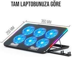Resim Babilden 6 LED 7 Farklı Rgb Modu Fanlı Notebook Soğutucu Yükseklik Ayarlı Ayarlanabilir Laptop Soğutucu Notebook Standı 