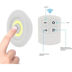 Resim Tkç 3&amp;apos;lü Uzaktan Kumandalı Pilli Yapışkanlı Kablosuz LED Spot Lambalar (5492) 